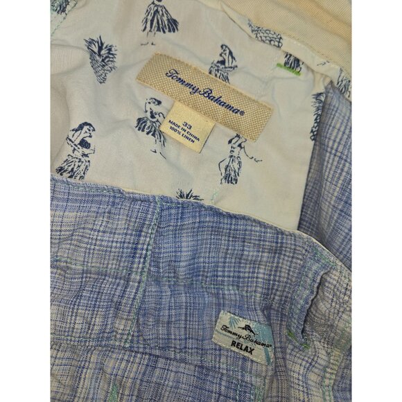 Tommy Bahama Mens Relax Linen Shorts Size 33 Blue Plaid Casual Summer - Picture 3 of 6
